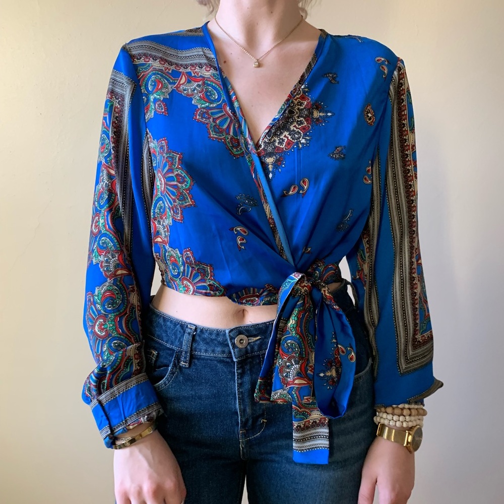 Front wrap satin blouse